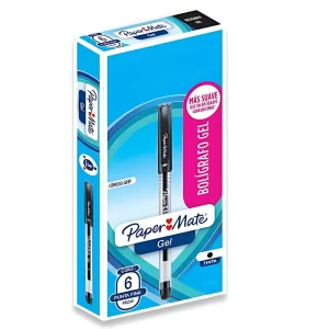 Boligrafo Económico Gel Paper Mate Negro Punto Fino Caja Con 6 Pzs 2066236
