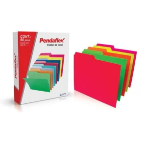 Folder De Color Pendaflex Carta Color Surtido Neón Ceja 1/2 Caja Con 50 Pzas