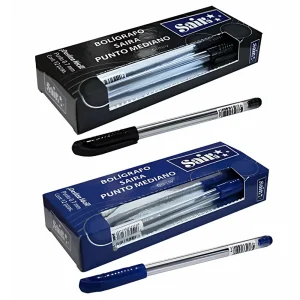 Bolígrafo Semi Gel Sajor 0.7 mm | Negro - Azul | Caja con 12 Piezas