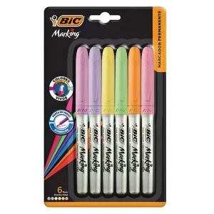 Marcador Permanente BIC Marking 6 Colores Pastel | Punta Fina 1.1 mm | Blíster